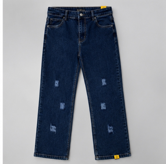 Qeuika Women's Mid Blue High Rise Wide Leg Jeans