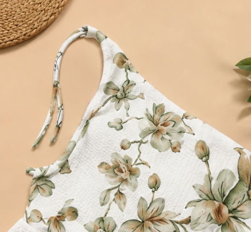 Qeuika Women's White Floral Printed One Shoulder Crop Top