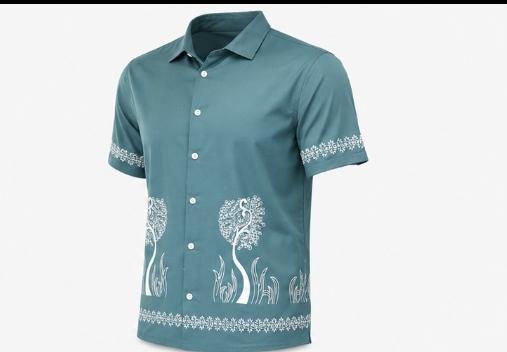 Teal green short sleeve printed shirt for men 