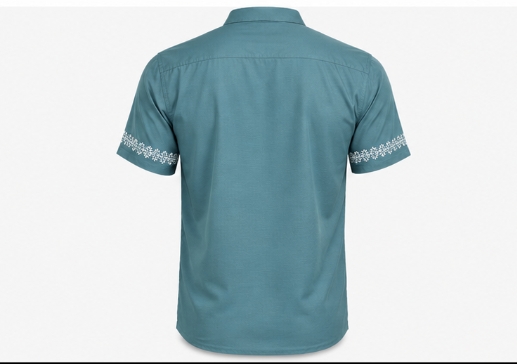 Teal green short sleeve printed shirt for men 