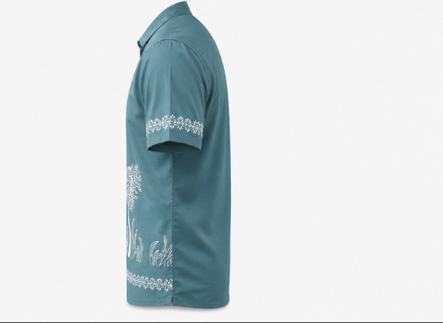 Teal green short sleeve printed shirt for men 
