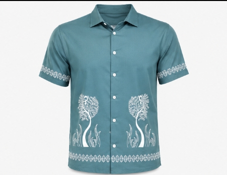 Teal green short sleeve printed shirt for men 