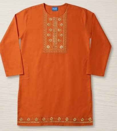 women's embroidered orange straight kurti