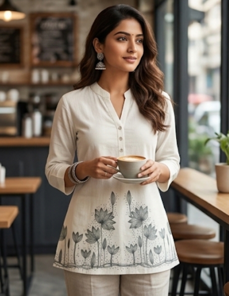 women's embroidered printed straight kurti